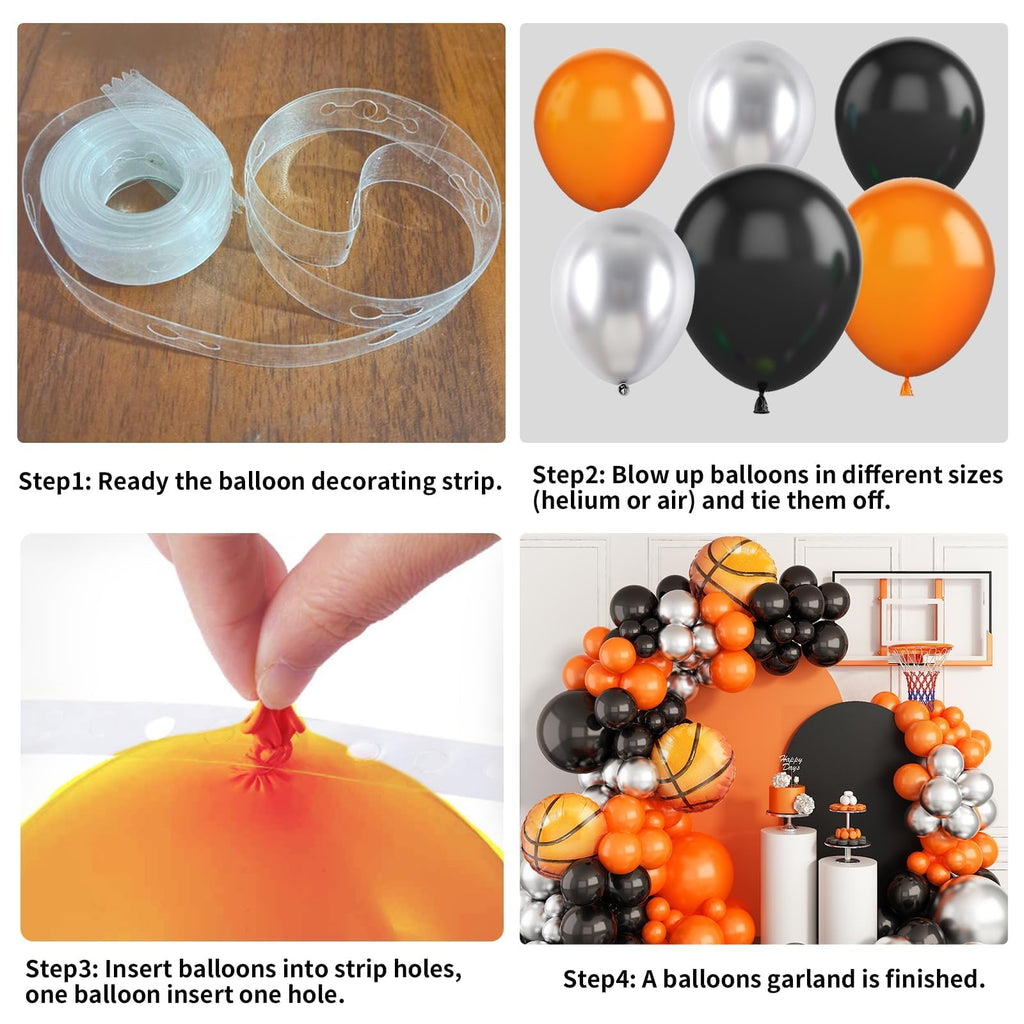 Basketball Balloon Garland Kit – Orange, Black, Silver Metallic Latex & Foil Balloons for Sports Party Decor