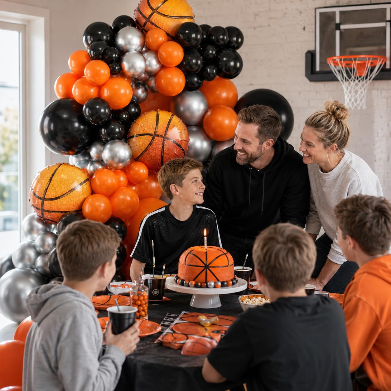 Basketball Balloon Garland Kit – Orange, Black, Silver Metallic Latex & Foil Balloons for Sports Party Decor