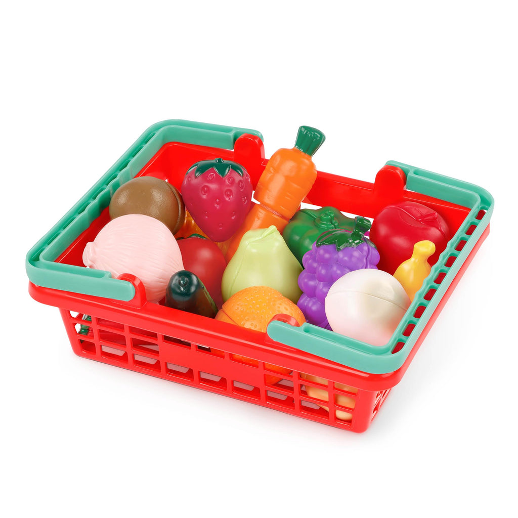 Battat Farmers Market Produce Basket – 37-Piece Pretend Play Food Set with Cutting Action for Toddlers 2+