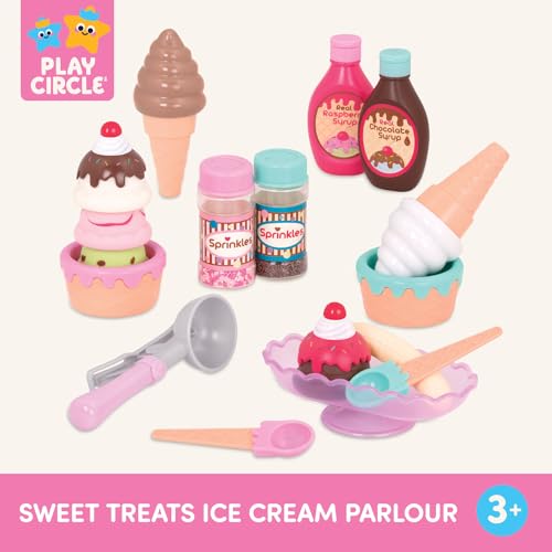 Battat Play Circle Ice Cream Set – 21-Piece Pretend Play Sweet Treats with Working Scoop
