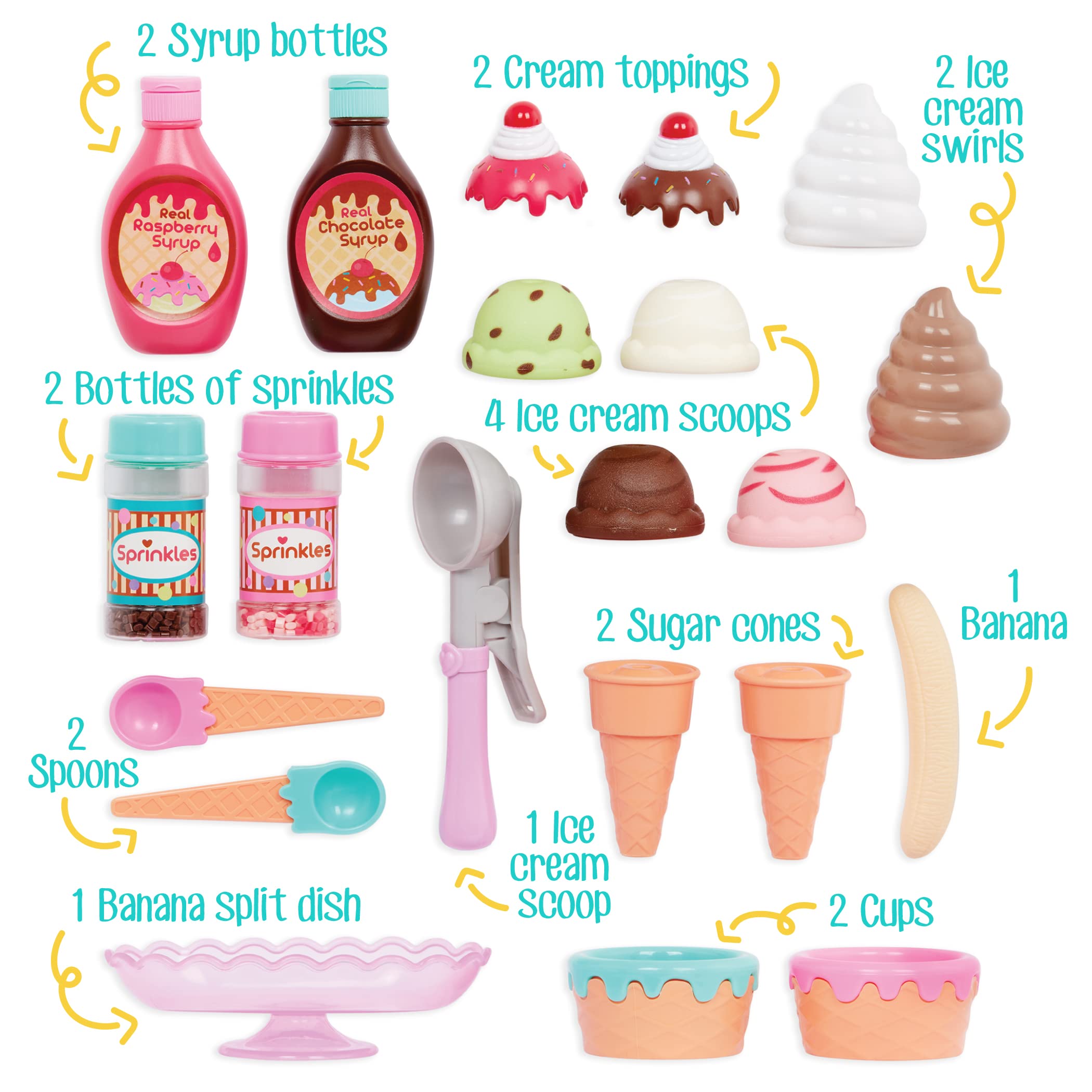 Battat Play Circle Ice Cream Set – 21-Piece Pretend Play Sweet Treats with Working Scoop