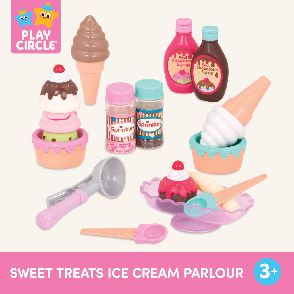 Battat Play Circle Ice Cream Set – 21-Piece Pretend Play Sweet Treats with Working Scoop