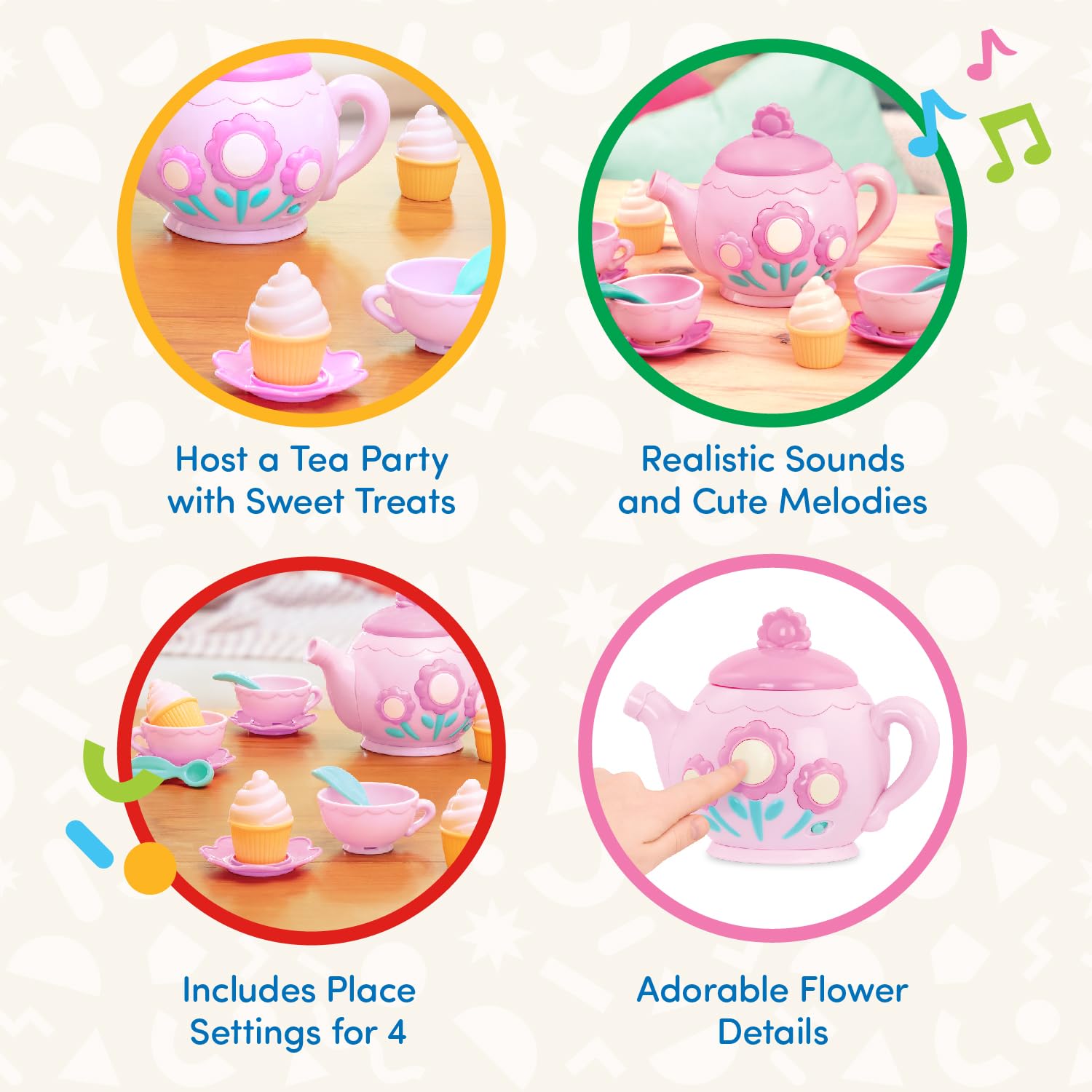 Battat Play Circle Singing Teapot Musical Tea Party Set – 17 Pieces, Ages 3+
