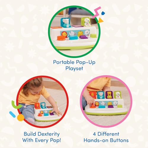 Battat Pop-Up Pals – Cause-and-Effect Toy with Buttons & Colors for Toddlers 18+ Months