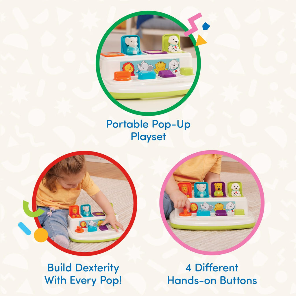 Battat Pop-Up Pals – Cause-and-Effect Toy with Buttons & Colors for Toddlers 18+ Months