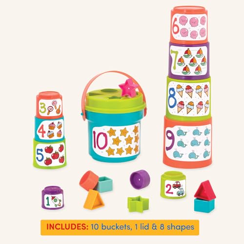 Battat Sort & Stack Nesting Cups Set - 19 Pieces Stacking Toy for Toddlers 18+ Months