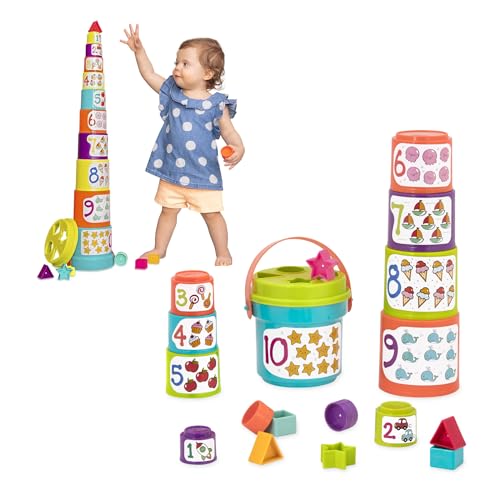 Battat Sort & Stack Nesting Cups Set - 19 Pieces Stacking Toy for Toddlers 18+ Months