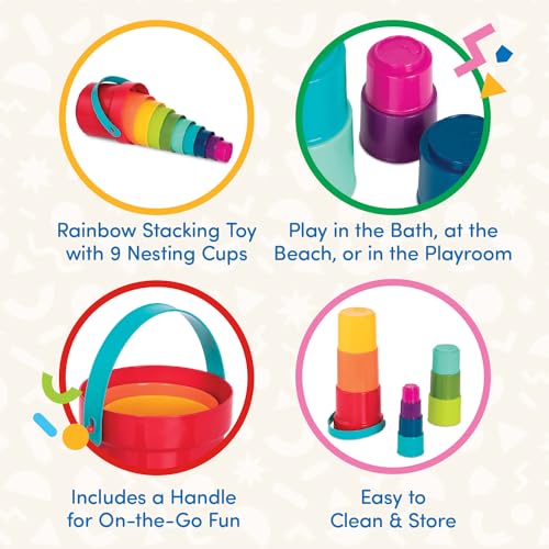 Battat Stack Up Cups – 10-Piece Nesting and Stacking Toy Set – Multicolored Cups for Bath, Beach, and Learning