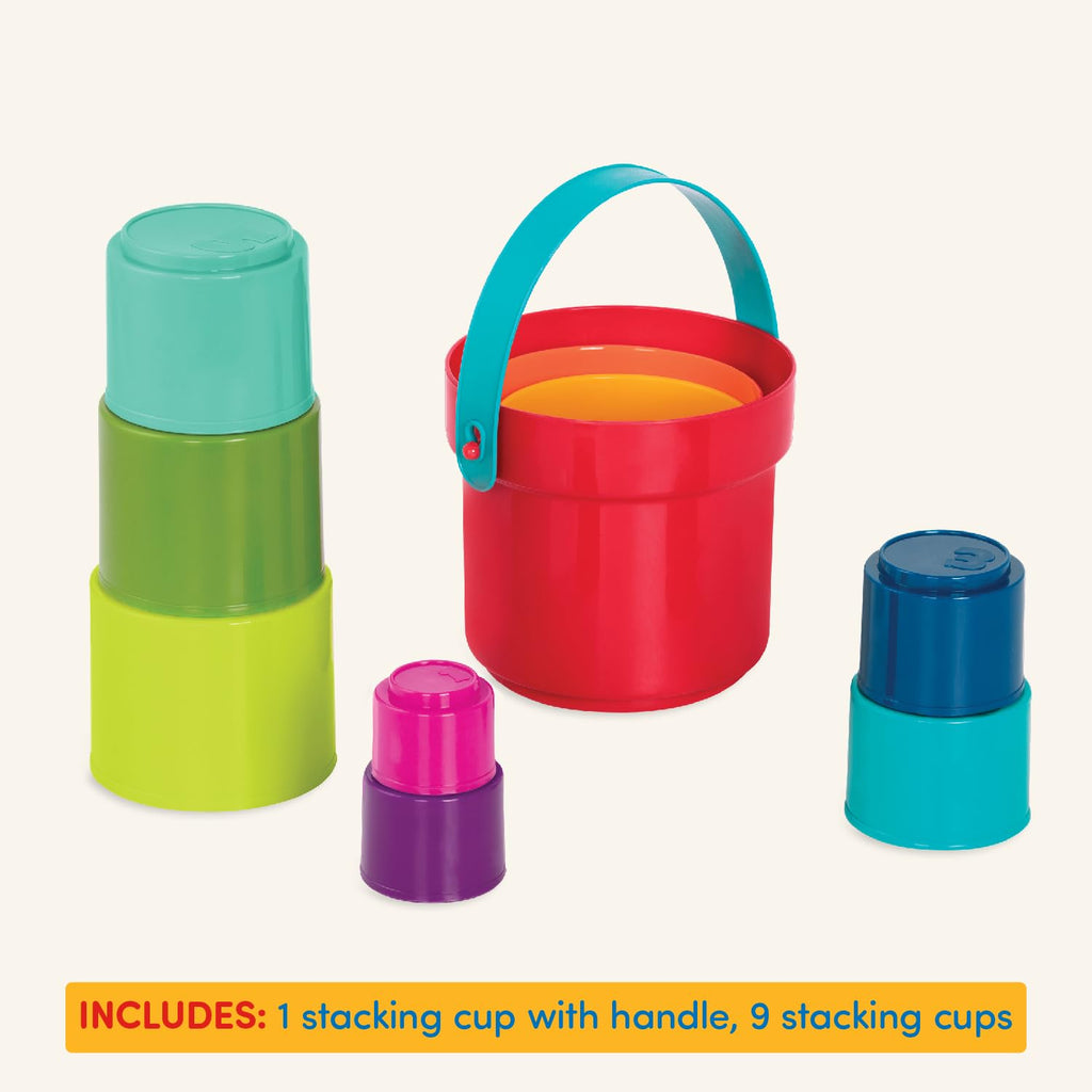 Battat Stack Up Cups – 10-Piece Nesting and Stacking Toy Set – Multicolored Cups for Bath, Beach, and Learning