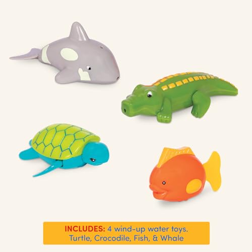 Battat Wind-Up Tubbies – 4-Pack Bath Toys That Swim and Move – Turtle, Fish, Crocodile, Whale – Ages 2+