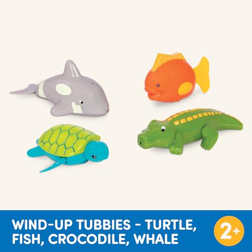Battat Wind-Up Tubbies – 4-Pack Bath Toys That Swim and Move – Turtle, Fish, Crocodile, Whale – Ages 2+