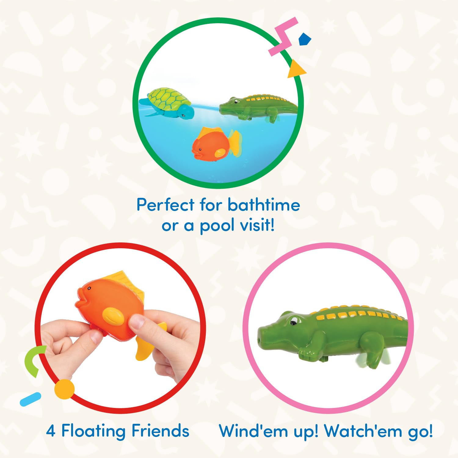 Battat Wind-Up Tubbies – 4-Pack Bath Toys That Swim and Move – Turtle, Fish, Crocodile, Whale – Ages 2+