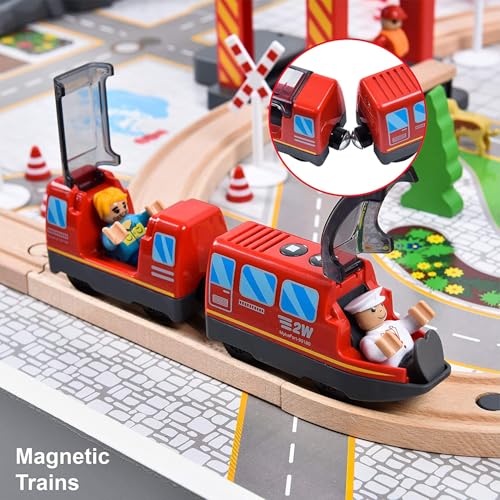 Battery Operated Electric Locomotive Train Set for Wooden Tracks - Compatible with Major Brands, Lights & Sounds, Kids Ages 3+