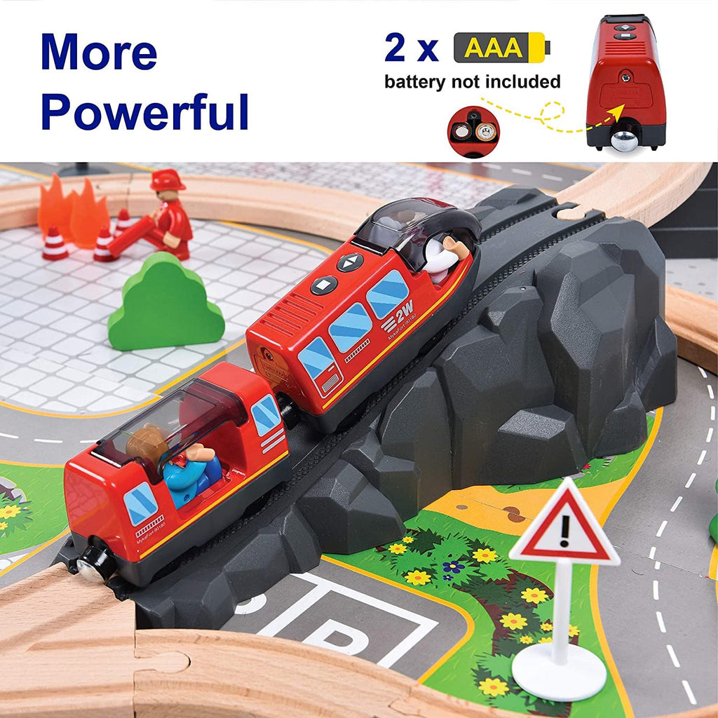 Battery Operated Electric Locomotive Train Set for Wooden Tracks - Compatible with Major Brands, Lights & Sounds, Kids Ages 3+