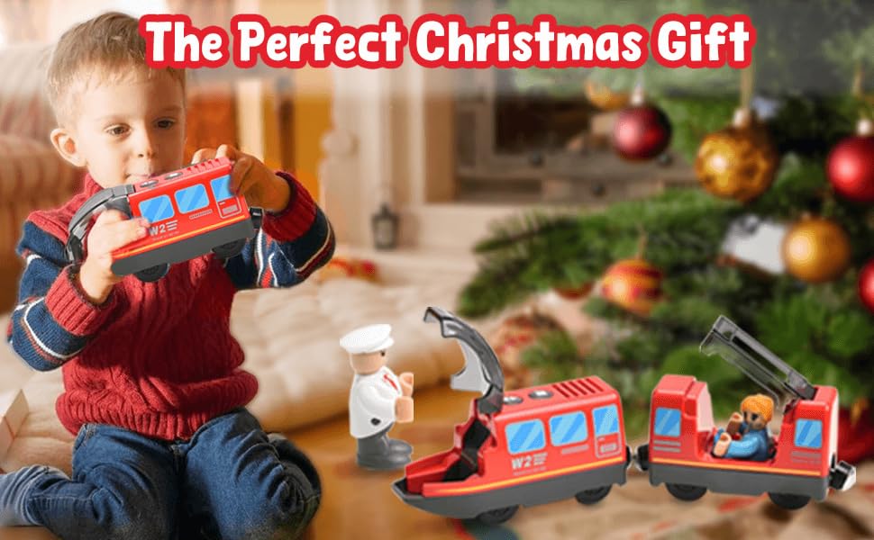 Battery Operated Electric Locomotive Train Set for Wooden Tracks - Compatible with Major Brands, Lights & Sounds, Kids Ages 3+