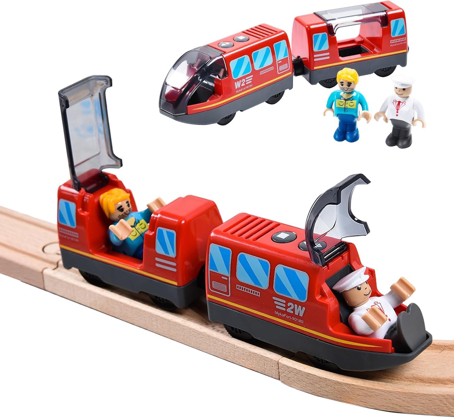 Battery Operated Electric Locomotive Train Set for Wooden Tracks - Compatible with Major Brands, Lights & Sounds, Kids Ages 3+
