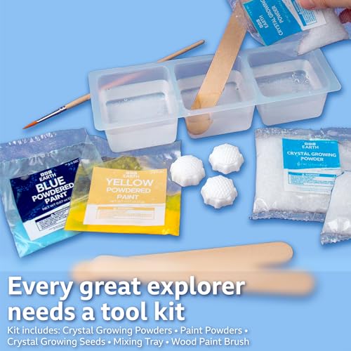 BBC Earth Science of Crystal Growing Kit – Grow 3 Dazzling Crystals with Powdered Paints and Display Case, STEM Toy for Ages 12+