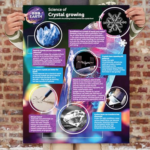 BBC Earth Science of Crystal Growing Kit – Grow 3 Dazzling Crystals with Powdered Paints and Display Case, STEM Toy for Ages 12+