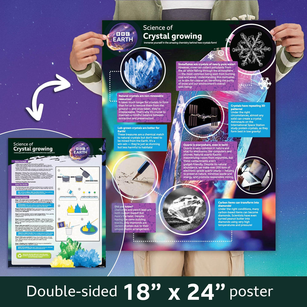 BBC Earth Science of Crystal Growing Kit – Grow 3 Dazzling Crystals with Powdered Paints and Display Case, STEM Toy for Ages 12+