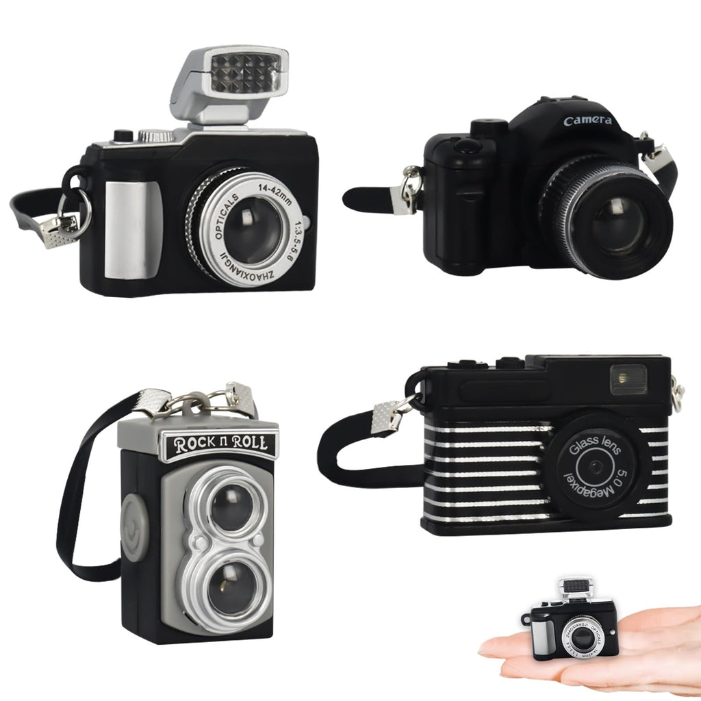 Bbiamsleep 4-Pack Miniature Cameras 1:4 Scale Dollhouse Photography Props - Vintage & Digital SLR Models