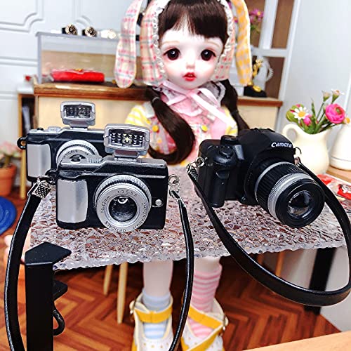 Bbiamsleep 4-Pack Miniature Cameras 1:4 Scale Dollhouse Photography Props - Vintage & Digital SLR Models