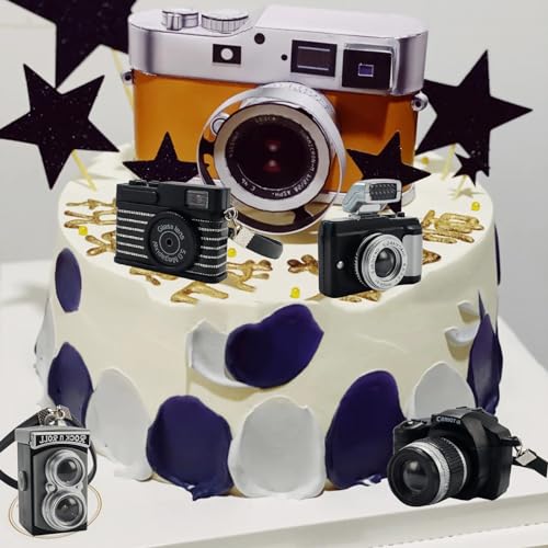 Bbiamsleep 4-Pack Miniature Cameras 1:4 Scale Dollhouse Photography Props - Vintage & Digital SLR Models