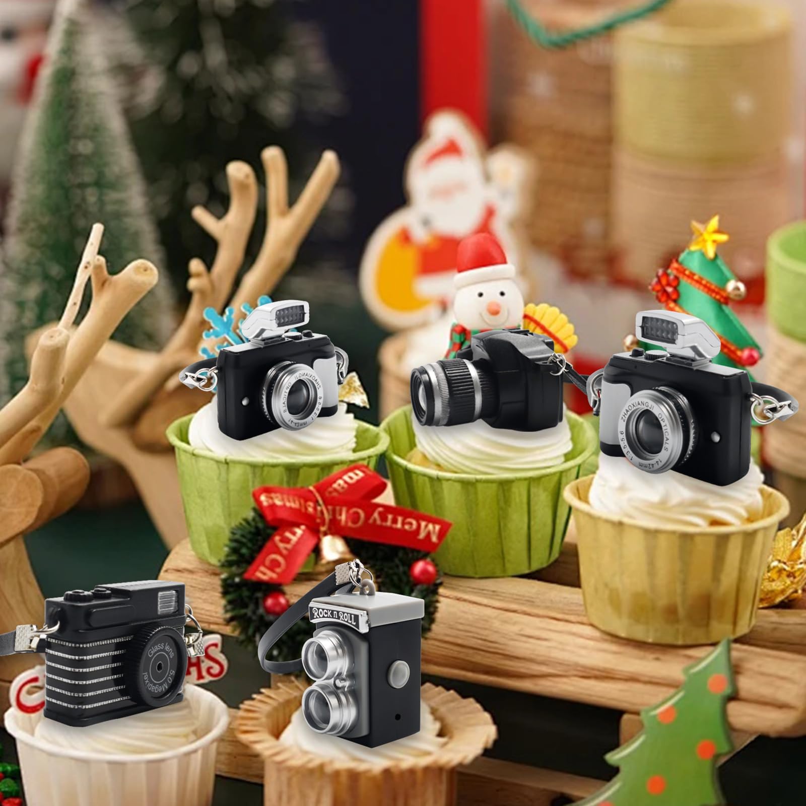 Bbiamsleep 4-Pack Miniature Cameras 1:4 Scale Dollhouse Photography Props - Vintage & Digital SLR Models