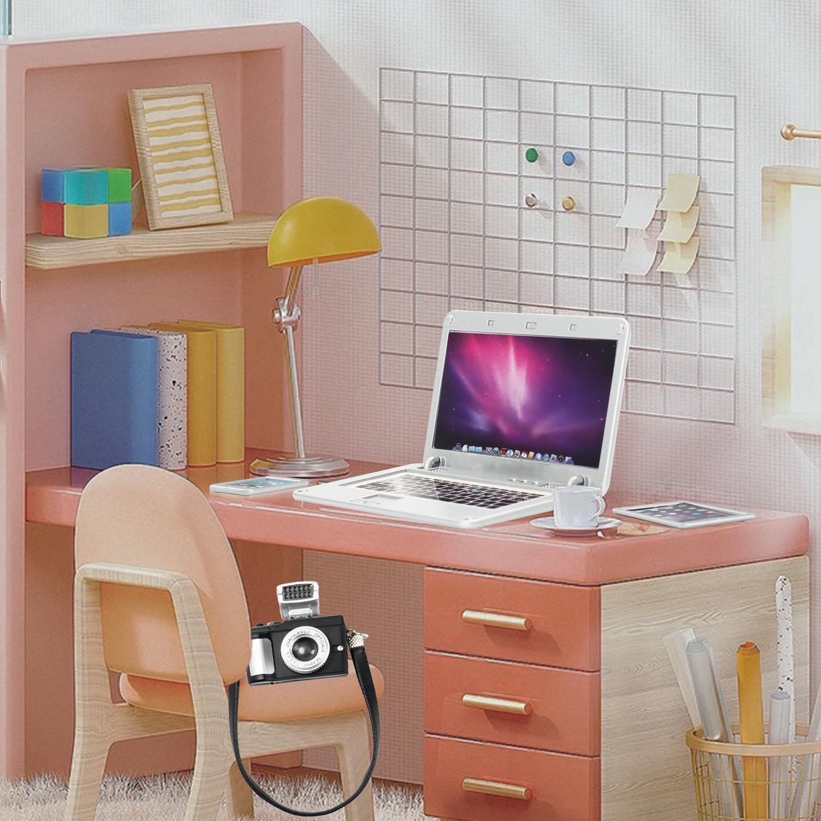 Bbiamsleep 4-Piece Miniature Laptop, Tablet, Phone & Camera Set for Dollhouses (1/4, 1/6, 1/12 Scale)
