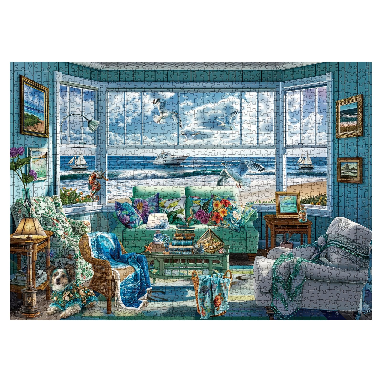 BBOLDIN 1000-Piece Beach Summer House Puzzle - Ocean Scene, 27.6x19.7 Inches