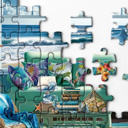 BBOLDIN 1000-Piece Beach Summer House Puzzle - Ocean Scene, 27.6x19.7 Inches