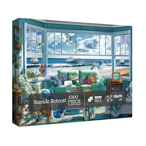 BBOLDIN 1000-Piece Beach Summer House Puzzle - Ocean Scene, 27.6x19.7 Inches