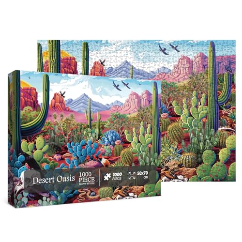 BBOLDIN 1000-Piece Cactus Landscape Jigsaw Puzzle – Desert Oasis Art with Wildlife, 27.5 x 19.7 Inches
