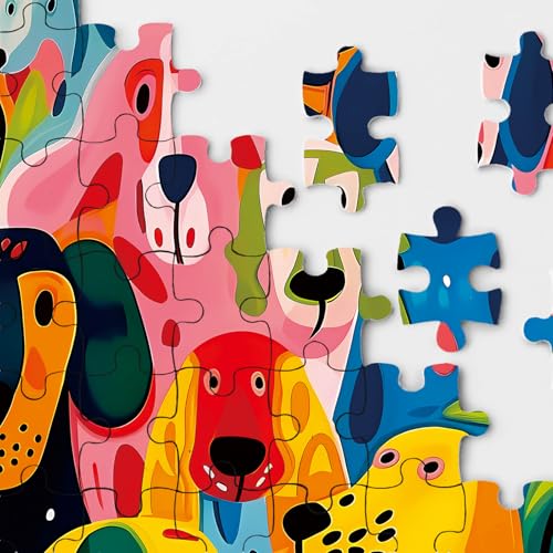 BBOLDIN 1000-Piece Colorful Dog Jigsaw Puzzle for Adults – Funny Puppy Art with Abstract Plant Design
