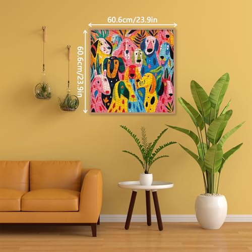 BBOLDIN 1000-Piece Colorful Dog Jigsaw Puzzle for Adults – Funny Puppy Art with Abstract Plant Design