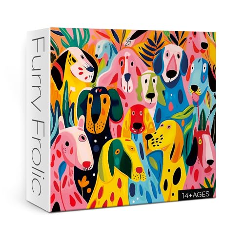 BBOLDIN 1000-Piece Colorful Dog Jigsaw Puzzle for Adults – Funny Puppy Art with Abstract Plant Design