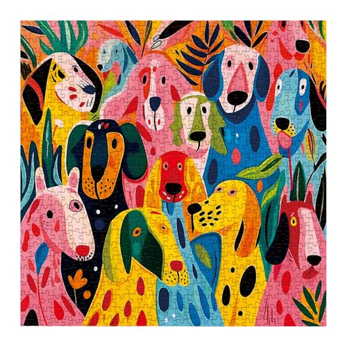BBOLDIN 1000-Piece Colorful Dog Jigsaw Puzzle for Adults – Funny Puppy Art with Abstract Plant Design
