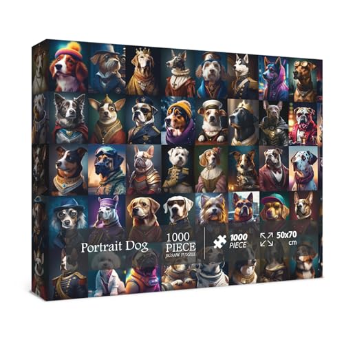 BBOLDIN 1000 Piece Dog Portrait Jigsaw Puzzle – 50 Breeds Collage for Adults