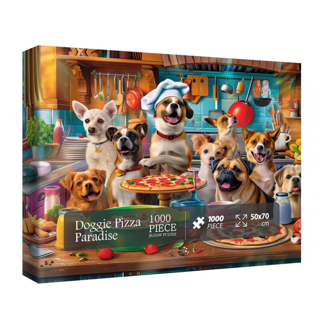 BBOLDIN 1000 Piece Dog Puppy Pizza Jigsaw Puzzle – Funny Kitchen Scene with Happy Dogs
