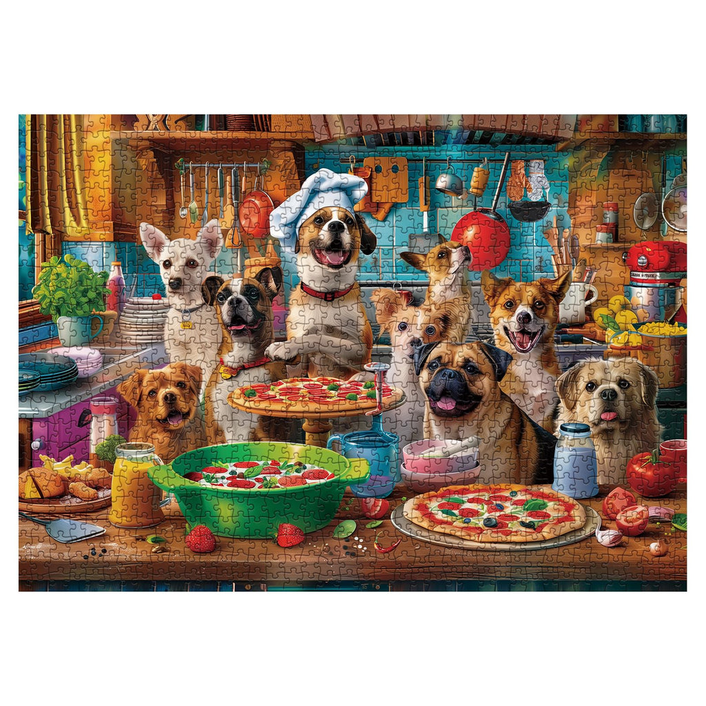 BBOLDIN 1000 Piece Dog Puppy Pizza Jigsaw Puzzle – Funny Kitchen Scene with Happy Dogs