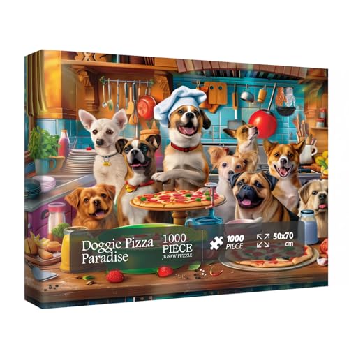 BBOLDIN 1000 Piece Dog Puppy Pizza Jigsaw Puzzle – Funny Kitchen Scene with Happy Dogs