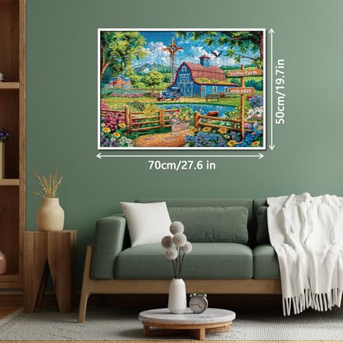 BBOLDIN 1000 Piece Farm Country Barn Puzzle - Nature Landscape Jigsaw with Flower, Bird, Cow