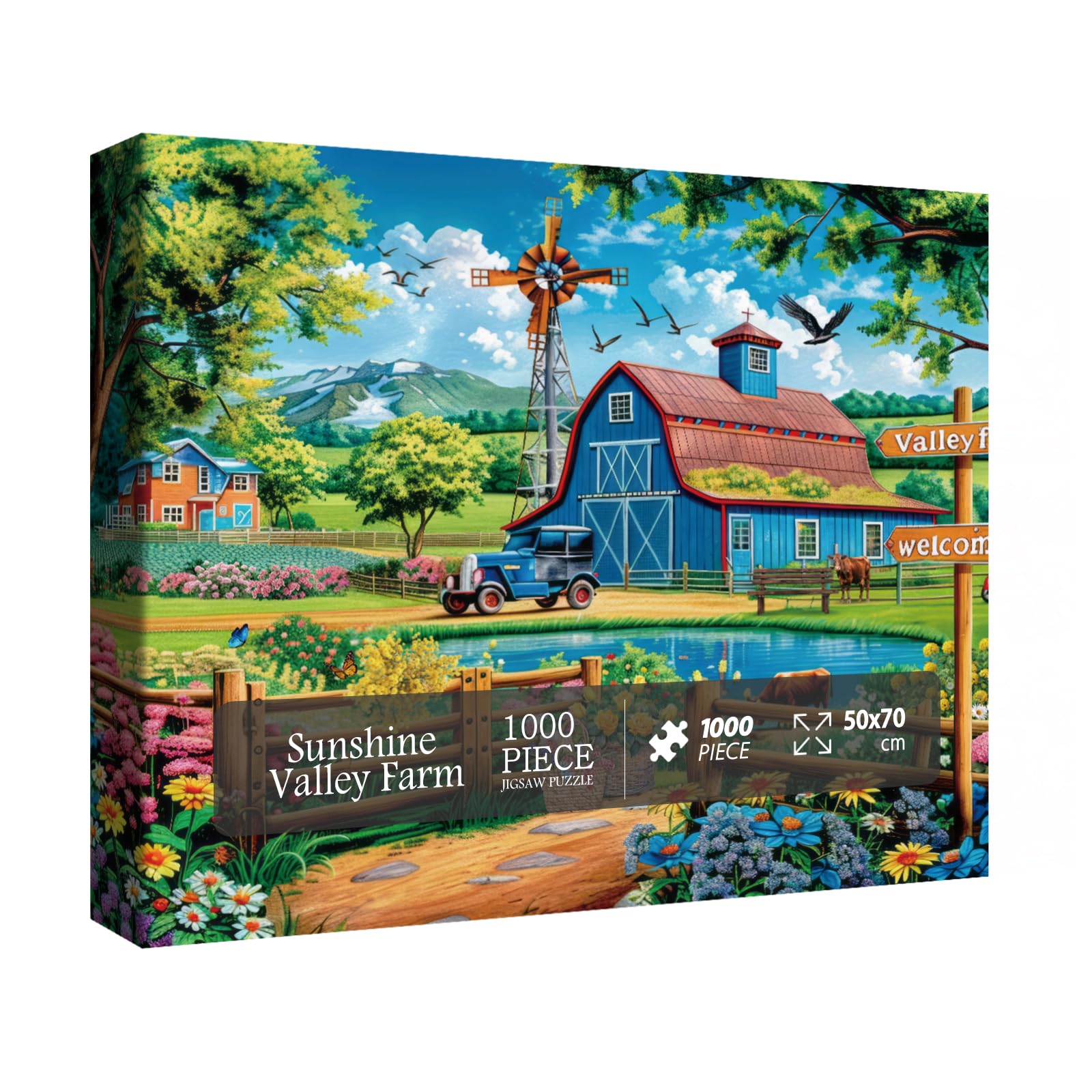 BBOLDIN 1000 Piece Farm Country Barn Puzzle - Nature Landscape Jigsaw with Flower, Bird, Cow