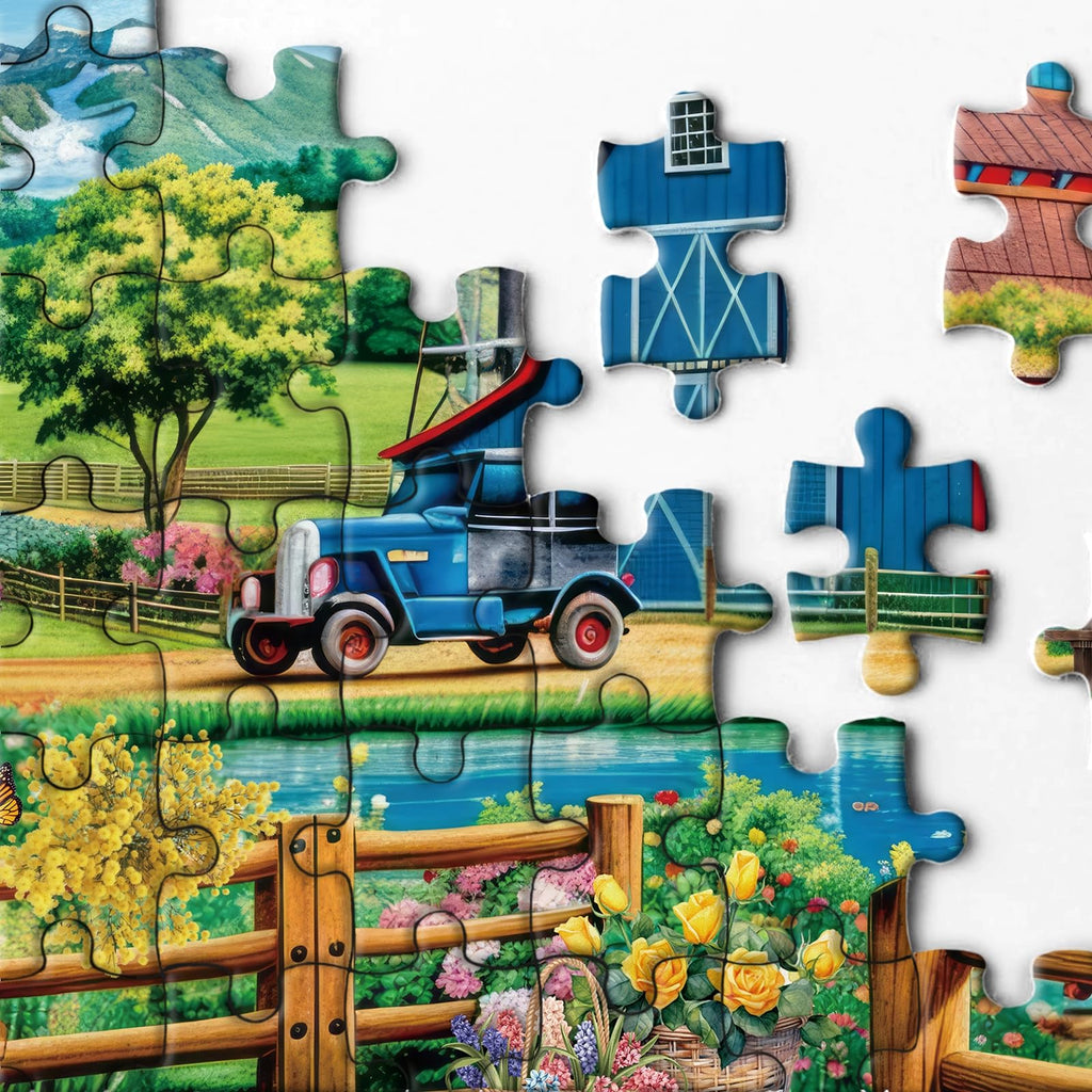 BBOLDIN 1000 Piece Farm Country Barn Puzzle - Nature Landscape Jigsaw with Flower, Bird, Cow