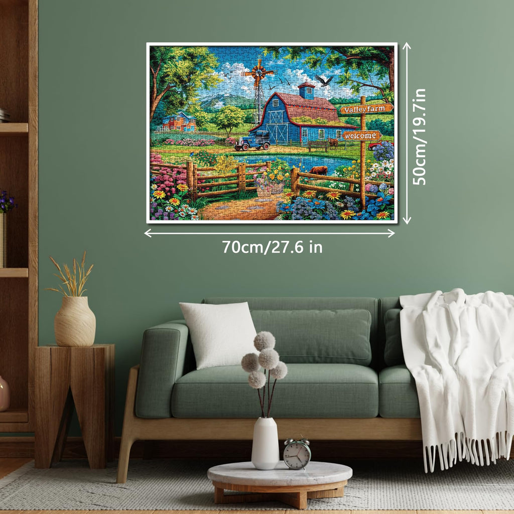 BBOLDIN 1000 Piece Farm Country Barn Puzzle - Nature Landscape Jigsaw with Flower, Bird, Cow