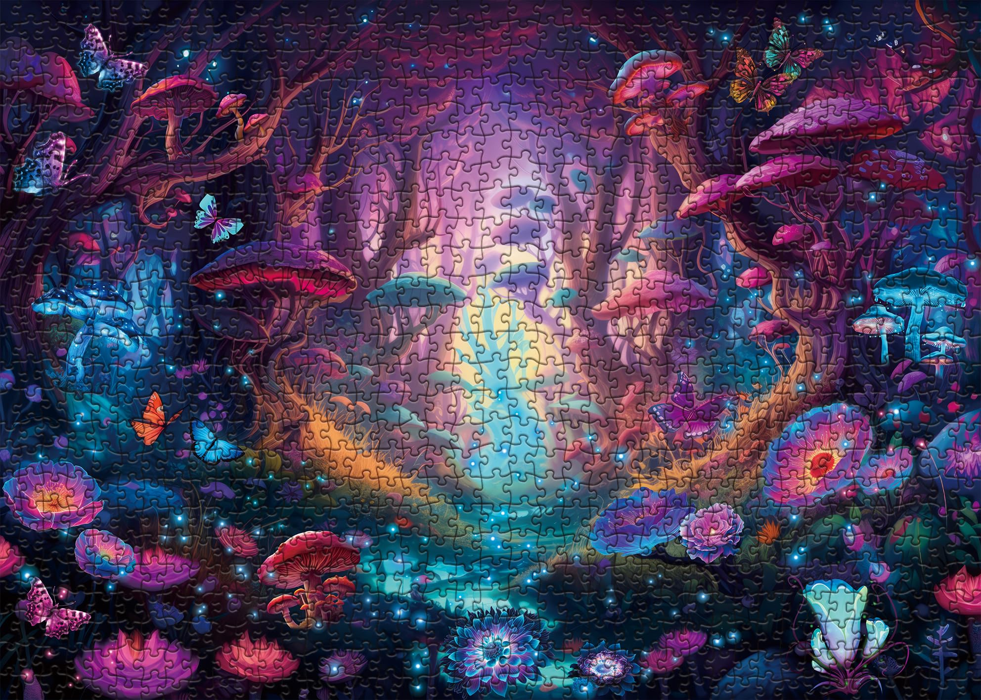 BBOLDIN 1000-Piece Magical Forest Puzzle: Glow-in-the-Dark Mushroom & Butterfly Jigsaw with Glitter Details