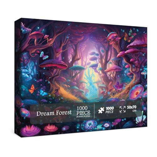 BBOLDIN 1000-Piece Magical Forest Puzzle: Glow-in-the-Dark Mushroom & Butterfly Jigsaw with Glitter Details