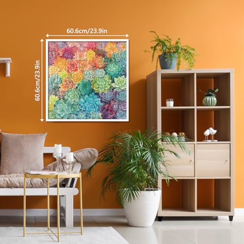BBOLDIN 1000 Piece Rainbow Succulent Cactus Puzzle for Adults – 23.9x23.9 Inch Colorful Gradient Jigsaw with Letters on Back