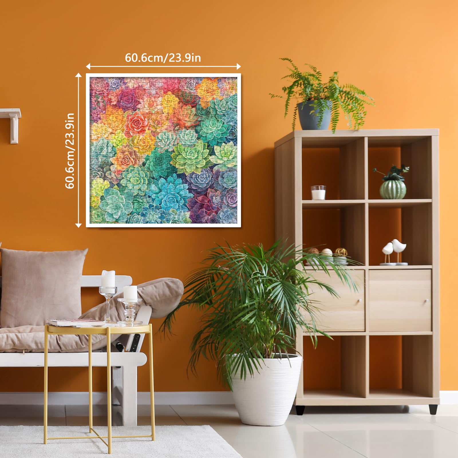 BBOLDIN 1000 Piece Rainbow Succulent Cactus Puzzle for Adults – 23.9x23.9 Inch Colorful Gradient Jigsaw with Letters on Back