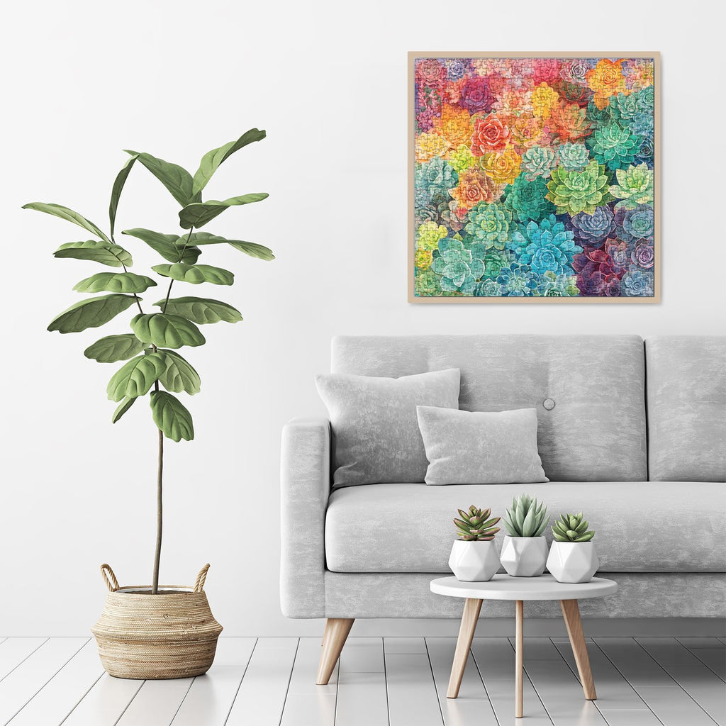 BBOLDIN 1000 Piece Rainbow Succulent Cactus Puzzle for Adults – 23.9x23.9 Inch Colorful Gradient Jigsaw with Letters on Back