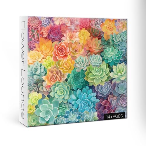 BBOLDIN 1000 Piece Rainbow Succulent Cactus Puzzle for Adults – 23.9x23.9 Inch Colorful Gradient Jigsaw with Letters on Back